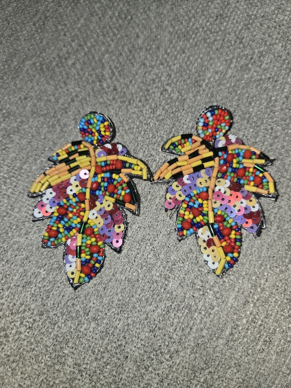 Beaded Leaf Statement Earrings - Multicolor